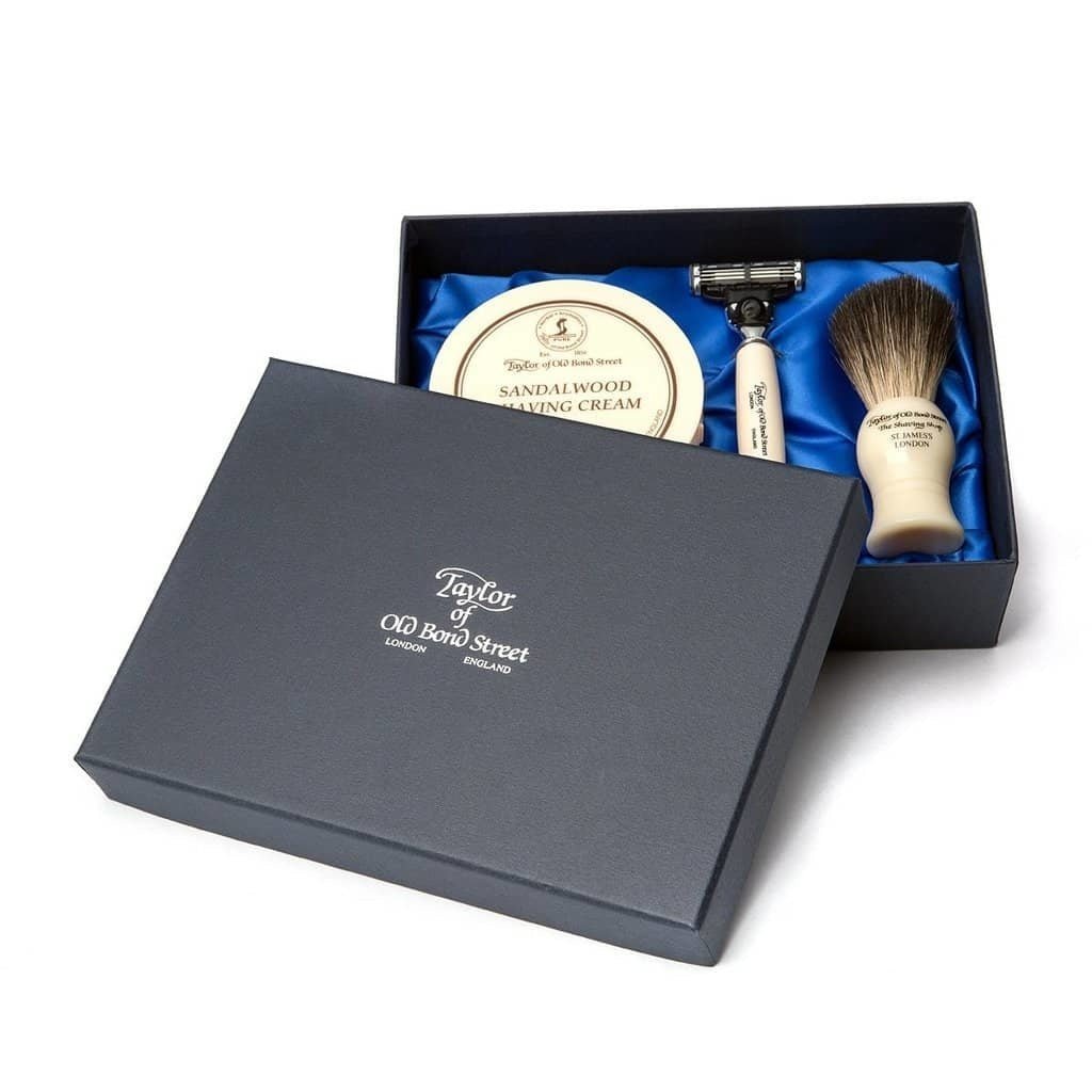 Taylor of Old Bond Street nº74 scheermes, scheerkwast scheercrème Sandalwood Giftset - Baard en Co - Scheerkit - T20203