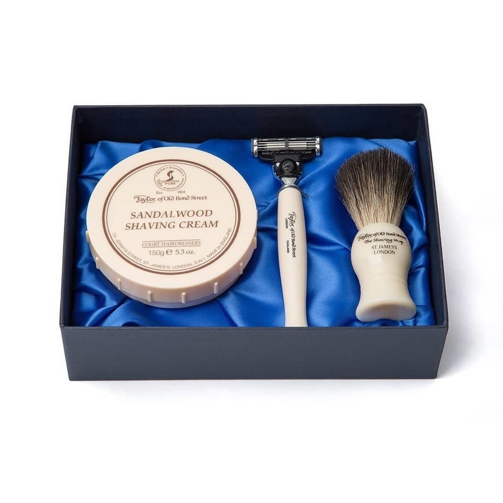 Taylor of Old Bond Street nº74 scheermes, scheerkwast scheercrème Sandalwood Giftset - Baard en Co - Scheerkit - T20203