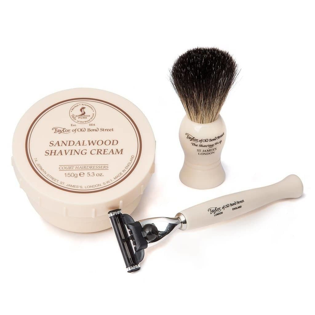 Taylor of Old Bond Street nº74 scheermes, scheerkwast scheercrème Sandalwood Giftset - Baard en Co - Scheerkit - T20203